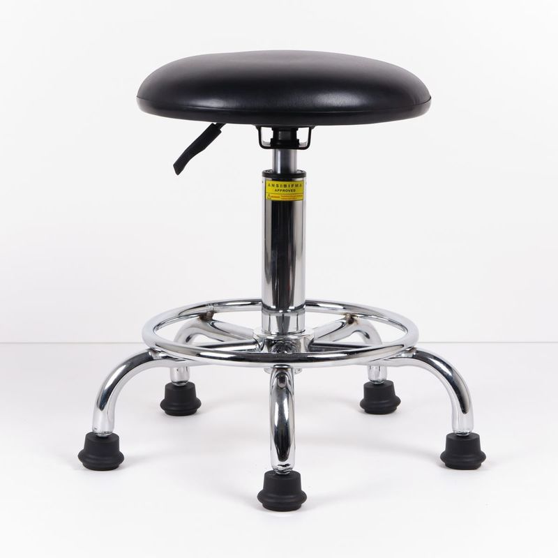 Okrągłe, skórzane, ergonomiczne krzesła laboratoryjne ze skóry PU Taboret do pomieszczeń czystych z chromowanym podnóżkiem dostawca